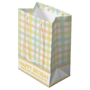 Sinaasappel Groen Geel Blauw Pastel Modern Gingham Medium Cadeauzakje