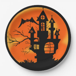 Sinaasappel Halloween in Haunted House Papieren Bordje