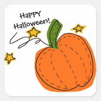 Sinaasappel Halloween pompoen gouden sterren Stick Vierkante Sticker
