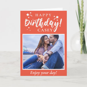 Sinaasappel Happy Birthday Custom Foto en Tekst Kaart