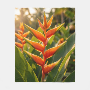 Sinaasappel Heliconia Tropische Bloem Gouden Uur  Fleece Deken
