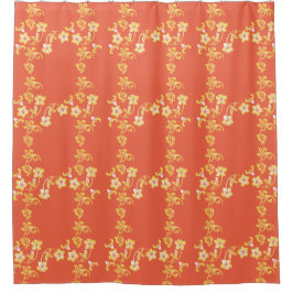 Sinaasappel Hibiscus Print Douchegordijn