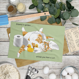 Sinaasappel Kat Grappig Toiletpapier Groen Theedoek