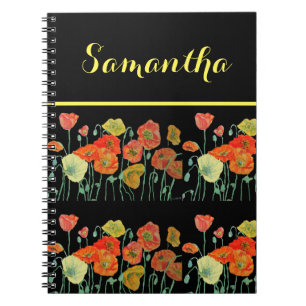 Sinaasappel Klaproos Bloemen Zwart Notitieboek