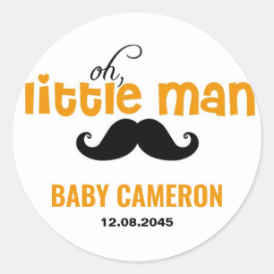 Sinaasappel Kleine Man Snor Baby Shower Sticker