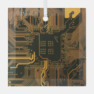 Sinaasappel Kool Computer Circuit Board Glas Ornament