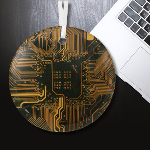 Sinaasappel Kool Computer Circuit Board Glas Ornament