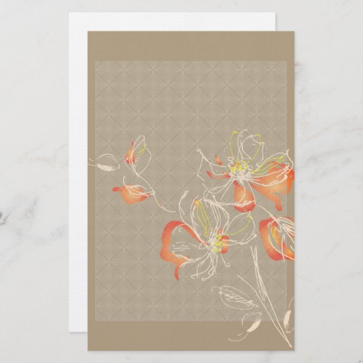 Sinaasappel Krijt Getrokken Bloemen Briefpapier (Voorkant / Achterkant)