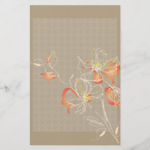 Sinaasappel Krijt Getrokken Bloemen Briefpapier