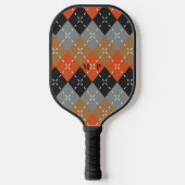 Sinaasappel Lichtgrijs Tan Off Zwart Argyle Pickleball Paddle (Voorkant)