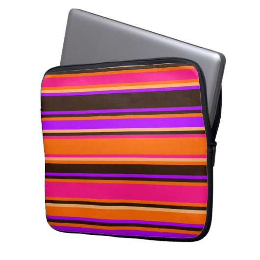 Sinaasappel, magenta en Paarse gestreepte elektron Laptop Sleeve (Voorkant Links)