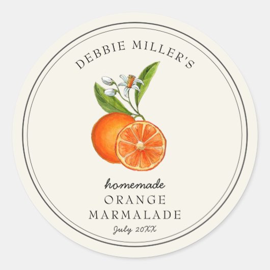  Sinaasappel Marmalade Zelfgemaakte Jam Jar Ronde Sticker (Voorkant)