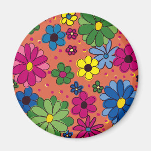 Sinaasappel met helder gekleurde bloemen magneet