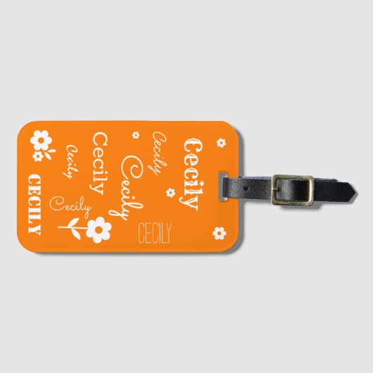 Sinaasappel met Witte Bloemen, Gepersonaliseerd Ba Bagagelabel (Voorkant (horizontaal))