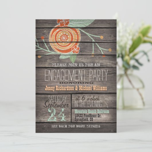 Sinaasappel & Mint Groen; Rustieke Engagement Part Kaart (Staand voorkant)