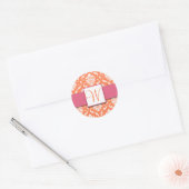 Sinaasappel Monogram Damast Roze Bruiloft Stickers (Envelop)
