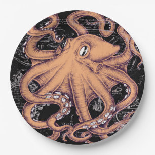 Sinaasappel Octopus Tentacles inkt Papieren Bordje