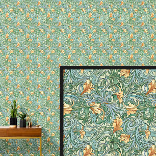 Sinaasappel op Aqua Blauwgroen Blauw Art Nouveau Behang