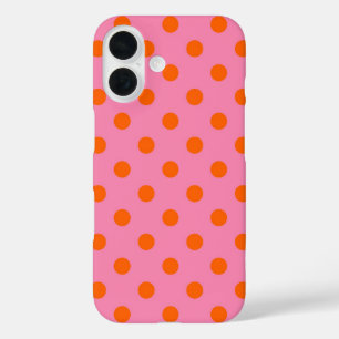 Sinaasappel op roze stippen Patroonontwerp iPhone 16 Hoesje