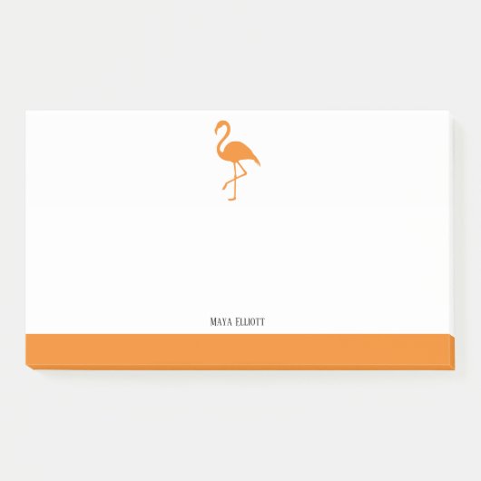 Sinaasappel op Witte Flamingo & Rand met Naam Post-it® Notes (Voorkant)