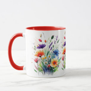 Sinaasappel Paars Rood Blauw Aquarel Wilde Bloemen Mok