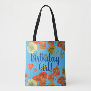 Sinaasappel papaver bloemen Birthday Girl Bag Draagtas