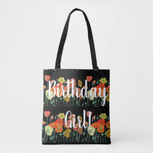 Sinaasappel papaver bloemen Birthday Girl Bag Draagtas