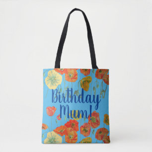 Sinaasappel papaver bloemen Birthday Mum Bag Draagtas