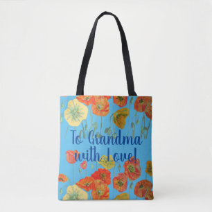 Sinaasappel papaver bloemen Grootma Love Bag Draagtas
