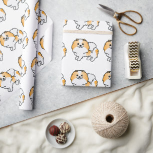 Sinaasappel Parti-Kleur Pomeranian Cartoon Hond Pa Cadeaupapier