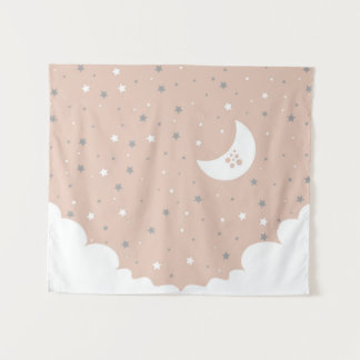 Sinaasappel Pink Moon en Stars Night Sky Wandkleed