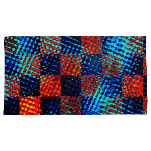 Sinaasappel plaid bijna rood, blauw en faux dirty kussensloop (Voorkant-Rechts)