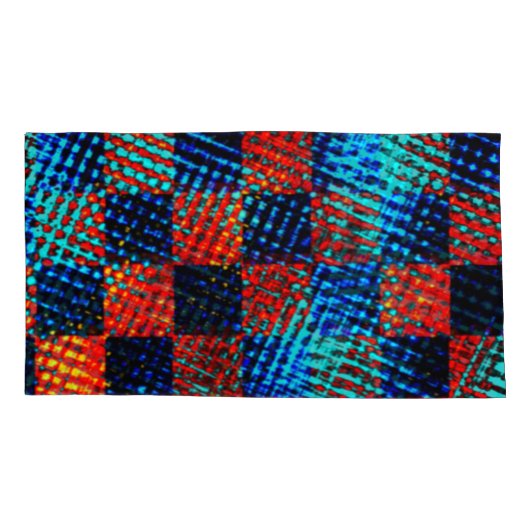 Sinaasappel plaid bijna rood, blauw en faux dirty kussensloop (Achterkant-Links)