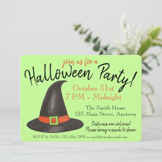 Sinaasappel pompoen zwarte heks Pet van Halloween Kaart (Staand voorkant)