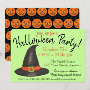 Sinaasappel pompoen zwarte heks Pet van Halloween Kaart