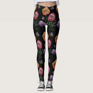 Sinaasappel Poppy Black Floral Waterverf Leggings