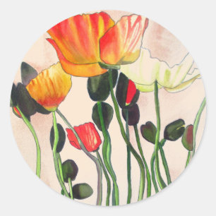 Sinaasappel Poppy bloemetjes perzik boho bruiloft Ronde Sticker