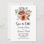 Sinaasappel Poppy Flowers Bruiloft Save the Date (Voorkant)