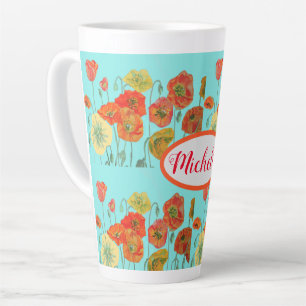 Sinaasappel Poppy Flowers Waterverf Floral Mok Aqu
