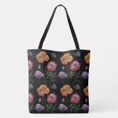 Sinaasappel Poppy Zwart Bloemen Waterverf Canvas t Draagtas (Achterkant)
