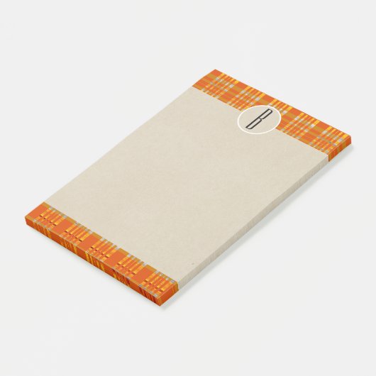 Sinaasappel Pset & Brown Kraft Rustic Monogram Ini Post-it® Notes (Schuin)