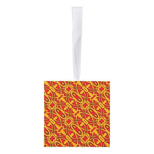 Sinaasappel & Rode Hand getrokken Patroon Kubus Ornament (Rechts)