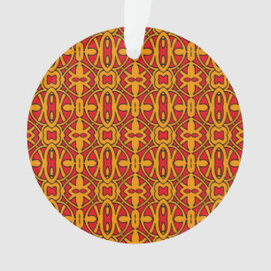 Sinaasappel & Rode Hand getrokken Patroon Ornament