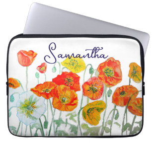 Sinaasappel Rode Klaproos Bloem Patroon Dank Je Laptop Sleeve
