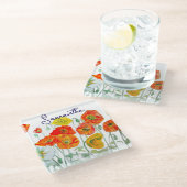 Sinaasappel Rode Klaproos Bloem Patroon Dank U Glazen Onderzetter (Schuin)