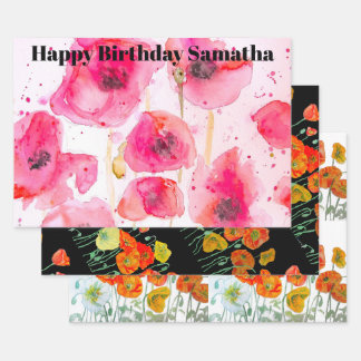 Sinaasappel Rode Klaproos Bloem Watercolor Vrouw B Inpakpapier Vel