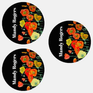 Sinaasappel Rode Klaproos Bloem Waterverf Vrouw Na Labels