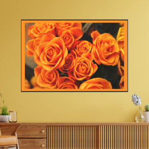 Sinaasappel Rode Rozen afbeelding gedrukt Premium Canvas Afdruk