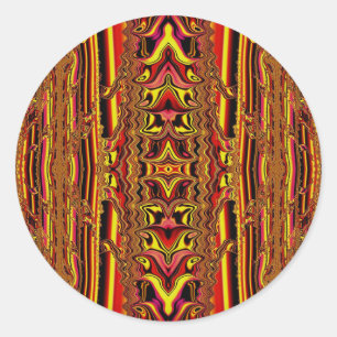 ~ Sinaasappel Rood Bruin en Geel Fractal ~ Ronde Sticker