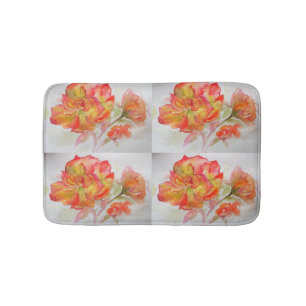 Sinaasappel Rood Geel Rose bloemen Bath Mat